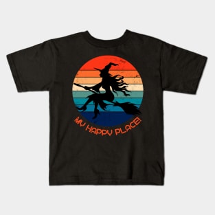 Witch Flying Happy Place, Halloween Gift, Halloween, Halloween Shirt, Fall Shirt, Gift for Halloween, Halloween Tee, Funny Halloween Shirt Kids T-Shirt